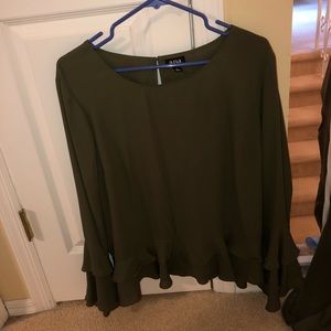 a.n.a. Army green long sleeve dress top w ruffles